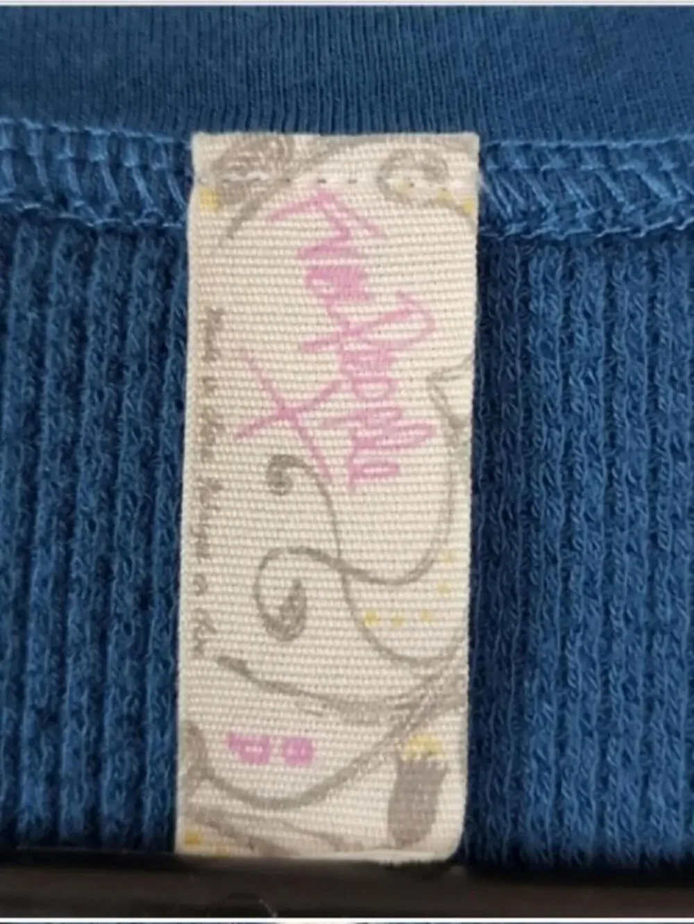 Free People Vintage Blue Lacey Applique Long Sleeve Thermal
